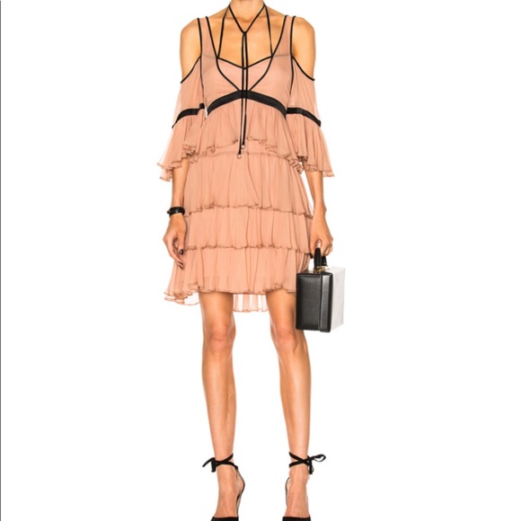 Cinq a Sept Blair Off Shoulder Silk Ruffle Dress 6 - Picture 1 of 14